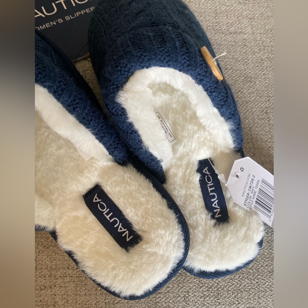 NWT Terra Cable Knit Slippers Navy Women’s Size Small 5-6 - Picture 7 of 8